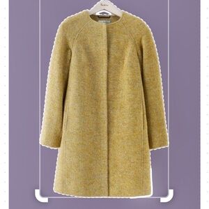 Boden Herringbone Wool Alpaca Blend Tweed Golden Yellow Driving Coat Size 12R